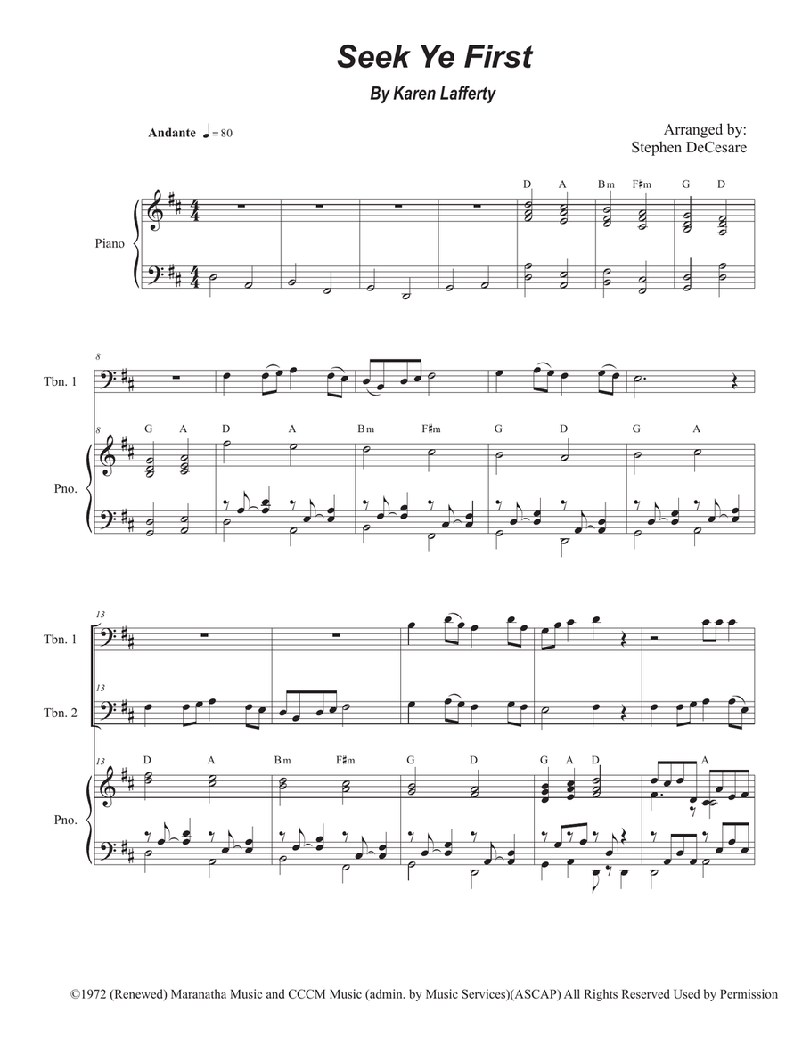 Seek Ye First Trombone Duet scores gallery preview page 1