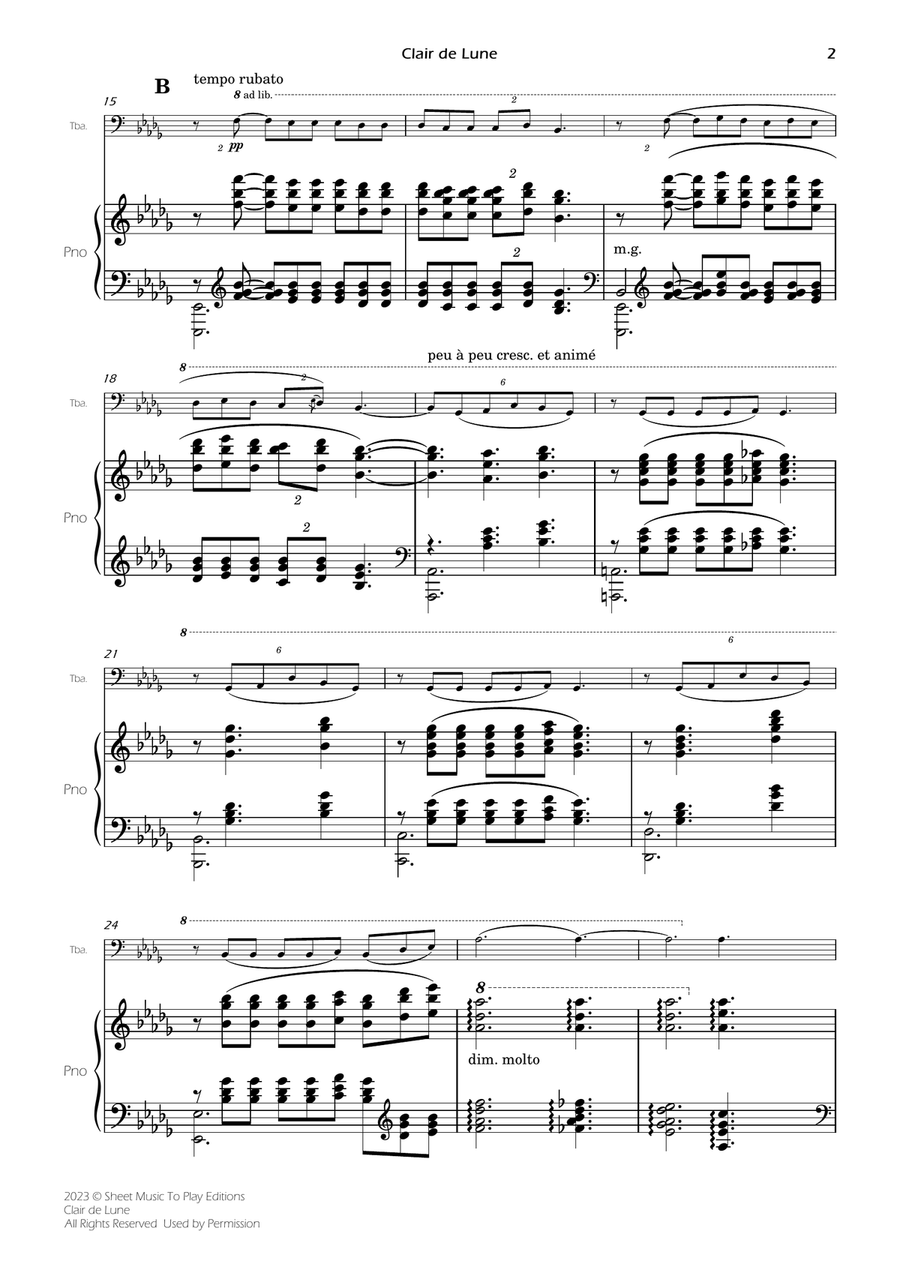 Clair de Lune by Debussy - Tuba and Piano (Full Score and Parts) Piano scores gallery preview page 3