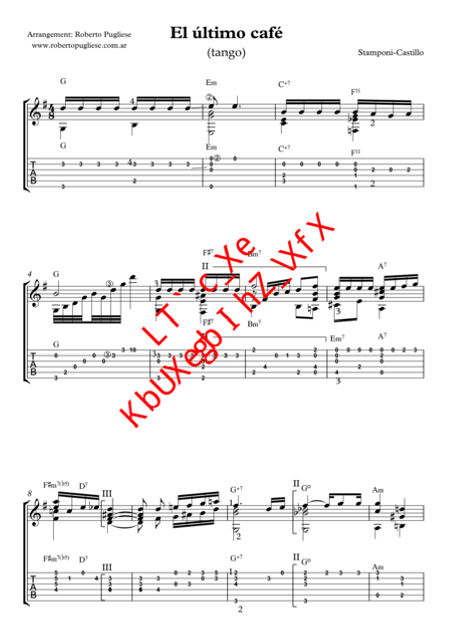El ultimo cafè - Tango (Stamponi - Castillo) Classical Guitar scores gallery preview page 4