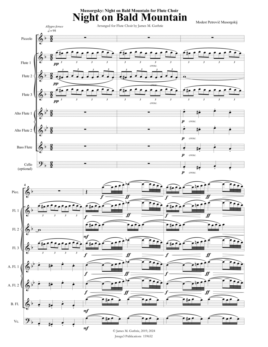 Mussorgsky: Night on Bald Mountain for Flute Choir Flute Choir scores gallery preview page 1