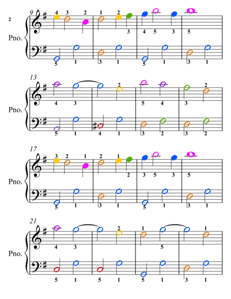 At a Georgia Camp Meeting Easy Piano Sheet Music with Colored Notation