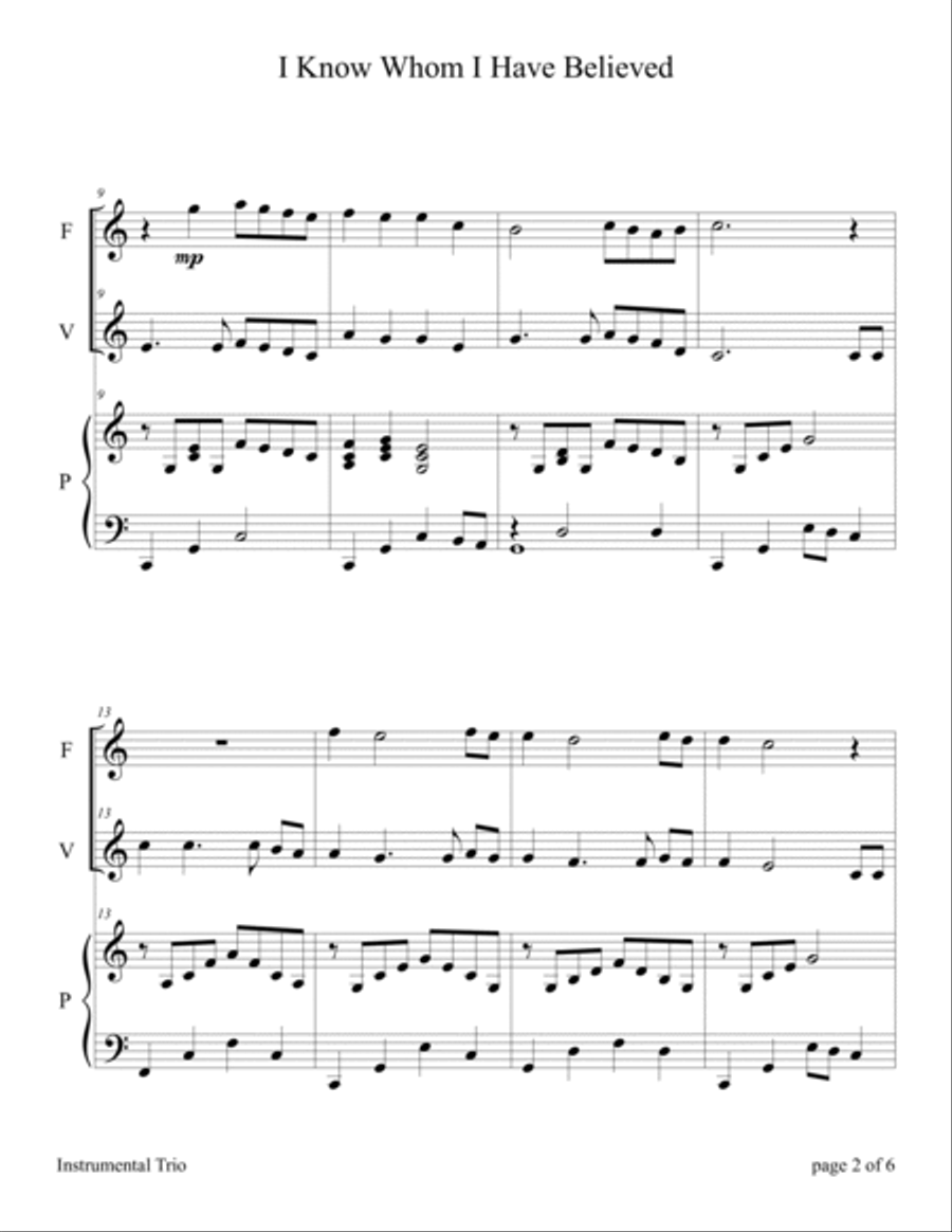 I Know Whom I Have Believed (for Flute and Violin Duet with Piano Accompaniment) Flute scores gallery preview page 6