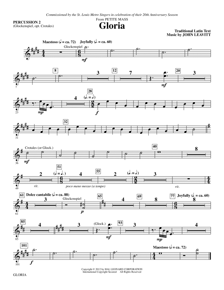 Gloria (from Petite Mass) - Percussion 2 Choir scores gallery preview page 1