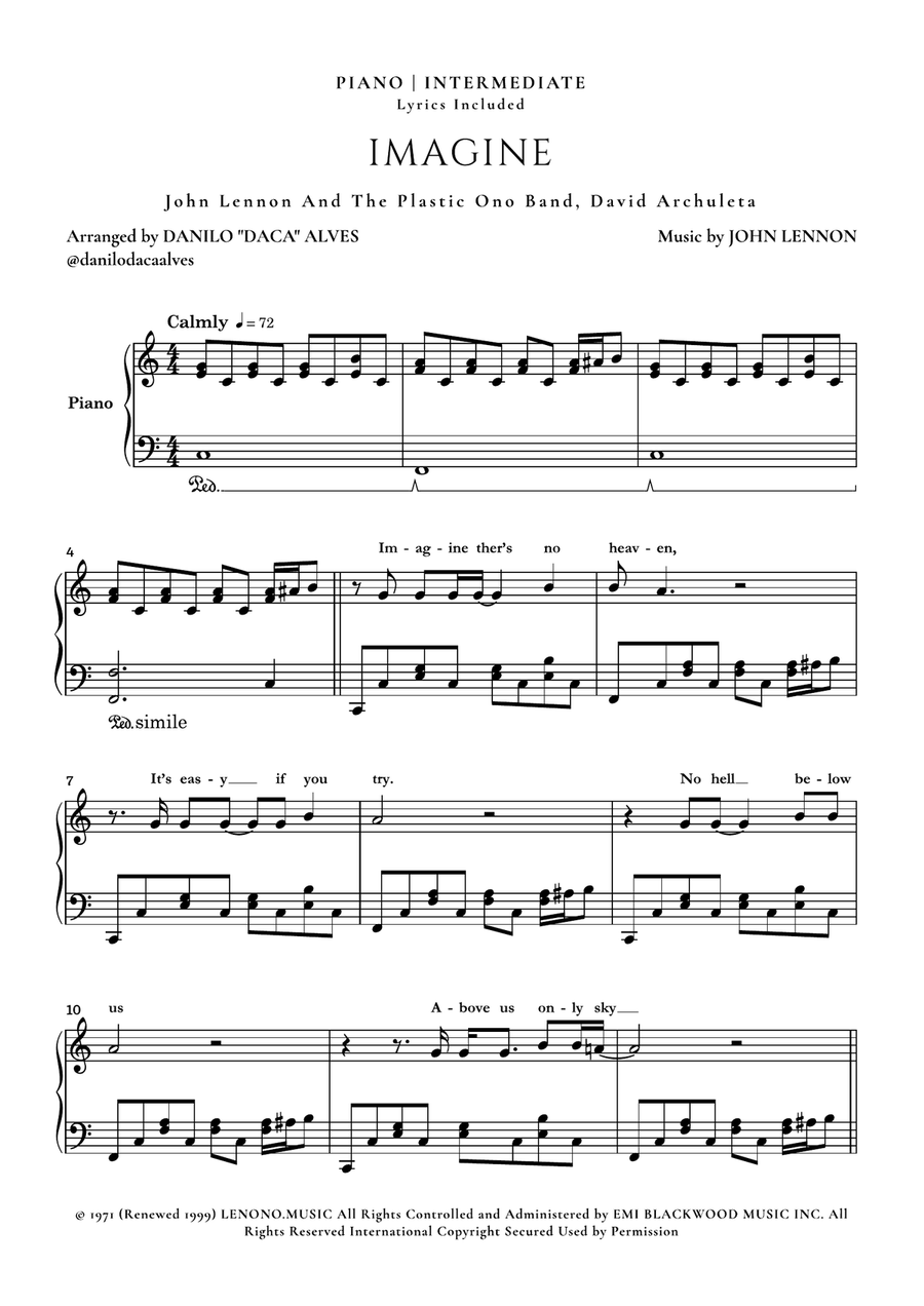 Imagine Piano Solo scores gallery preview page 1