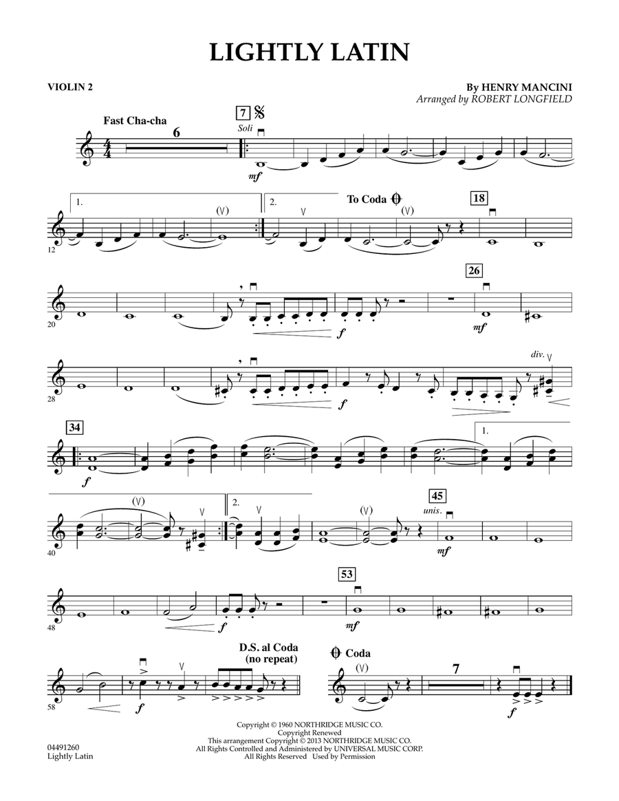 Lightly Latin - Violin 2 Orchestra scores gallery preview page 1
