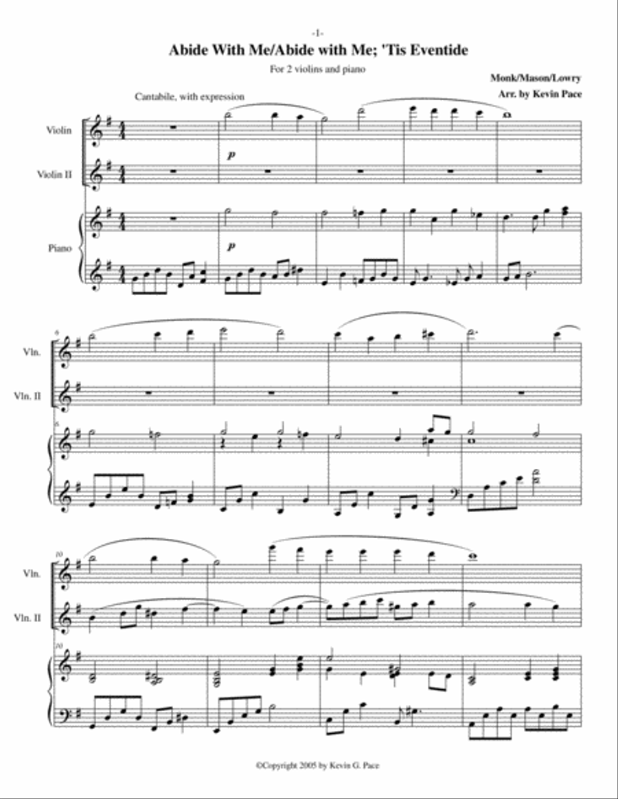 Abide with Me / Abide With Me; 'Tis Eventide medley: violin or flute duet with piano accompaniment Small Ensemble scores gallery preview page 2