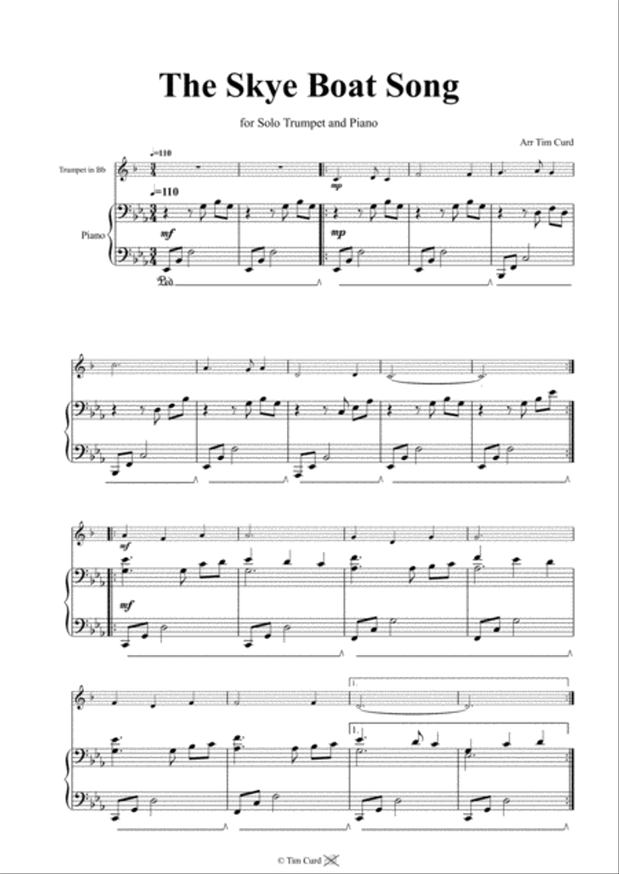 The Skye Boat Song. For Solo Trumpet in Bb and Piano image number null