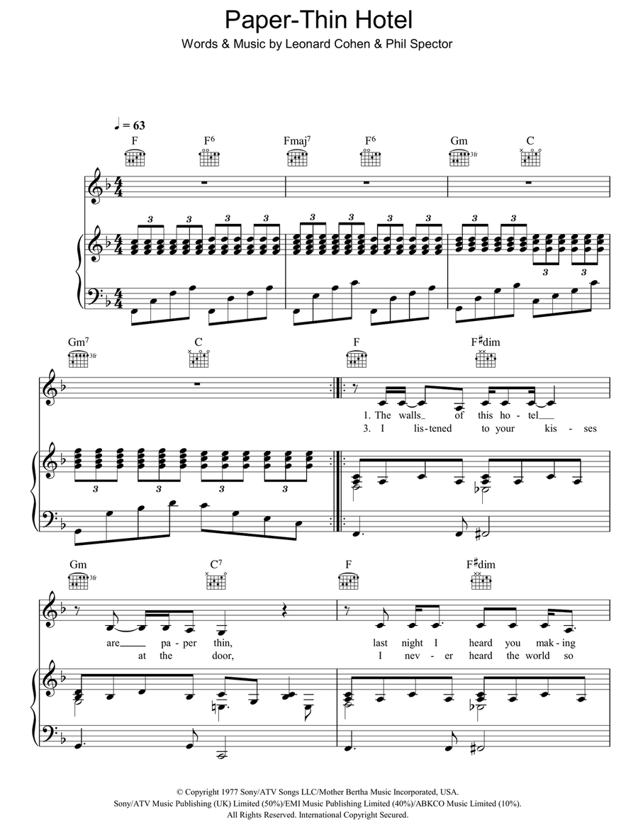 Paper-Thin Hotel Paper-Thin Hotel Piano, Vocal, Guitar scores gallery preview page 1