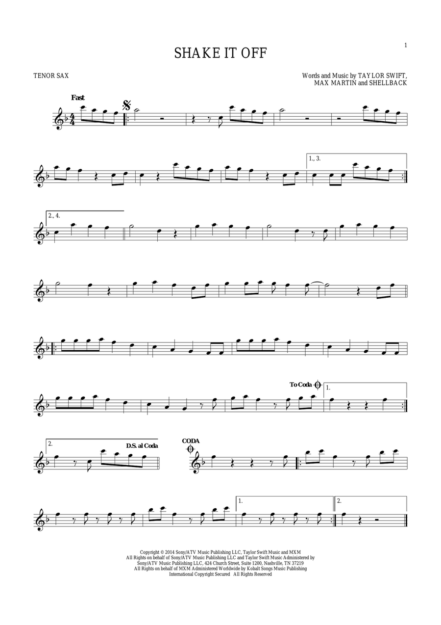 Shake It Off Shake It Off Tenor Saxophone scores gallery preview page 1