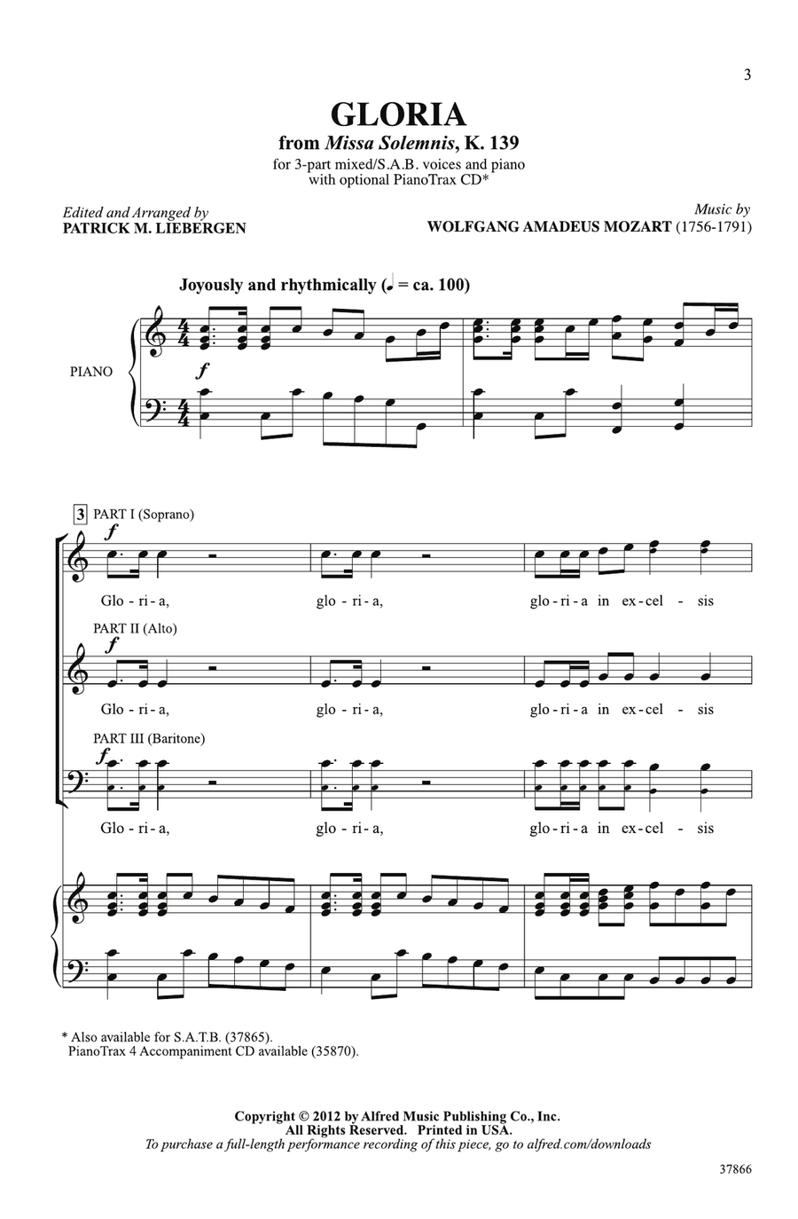 Gloria (from Missa Solemnis, K. 139) by Wolfgang Amadeus Mozart 3-Part - Digital Sheet Music page 2