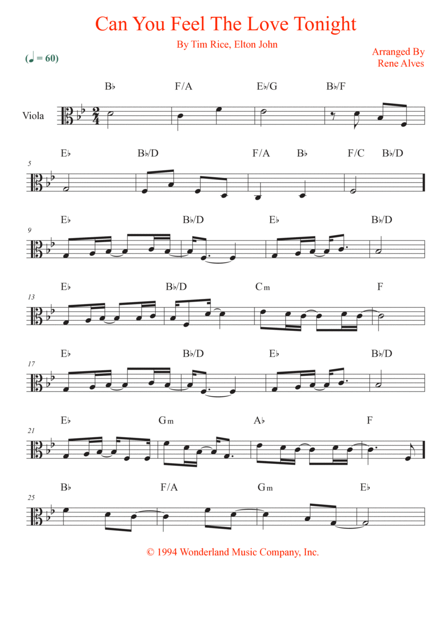 Can You Feel The Love Tonight Viola Solo scores gallery preview page 1