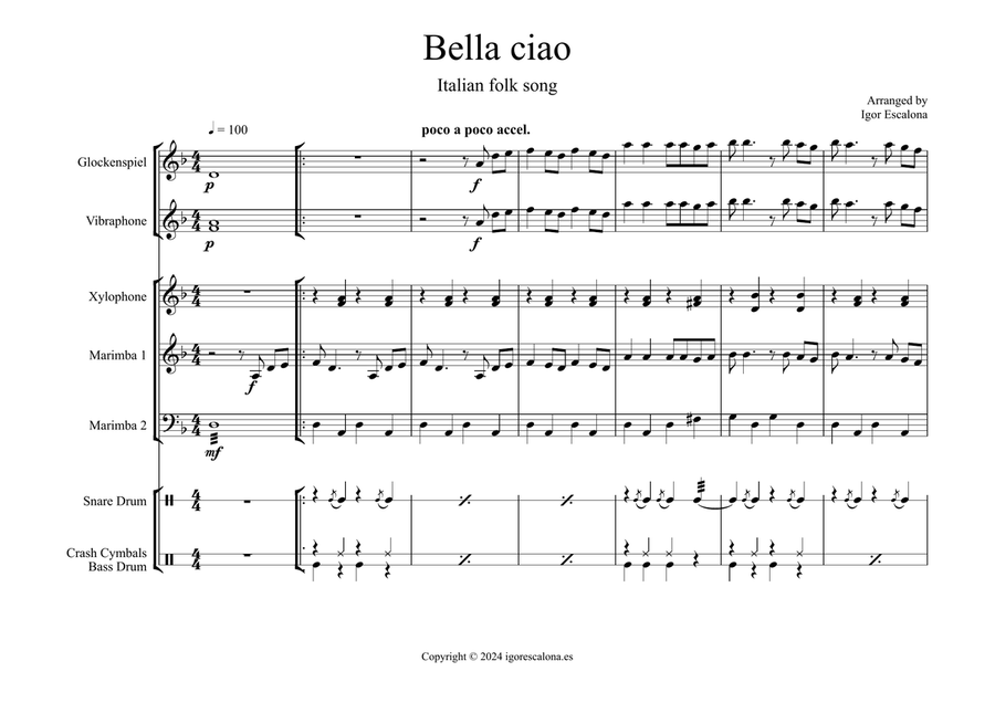 Bella Ciao Percussion Ensemble scores gallery preview page 3