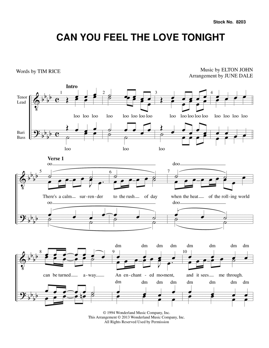 Can You Feel the Love Tonight (from The Lion King) (arr. June Dale) TTBB scores gallery preview page 1