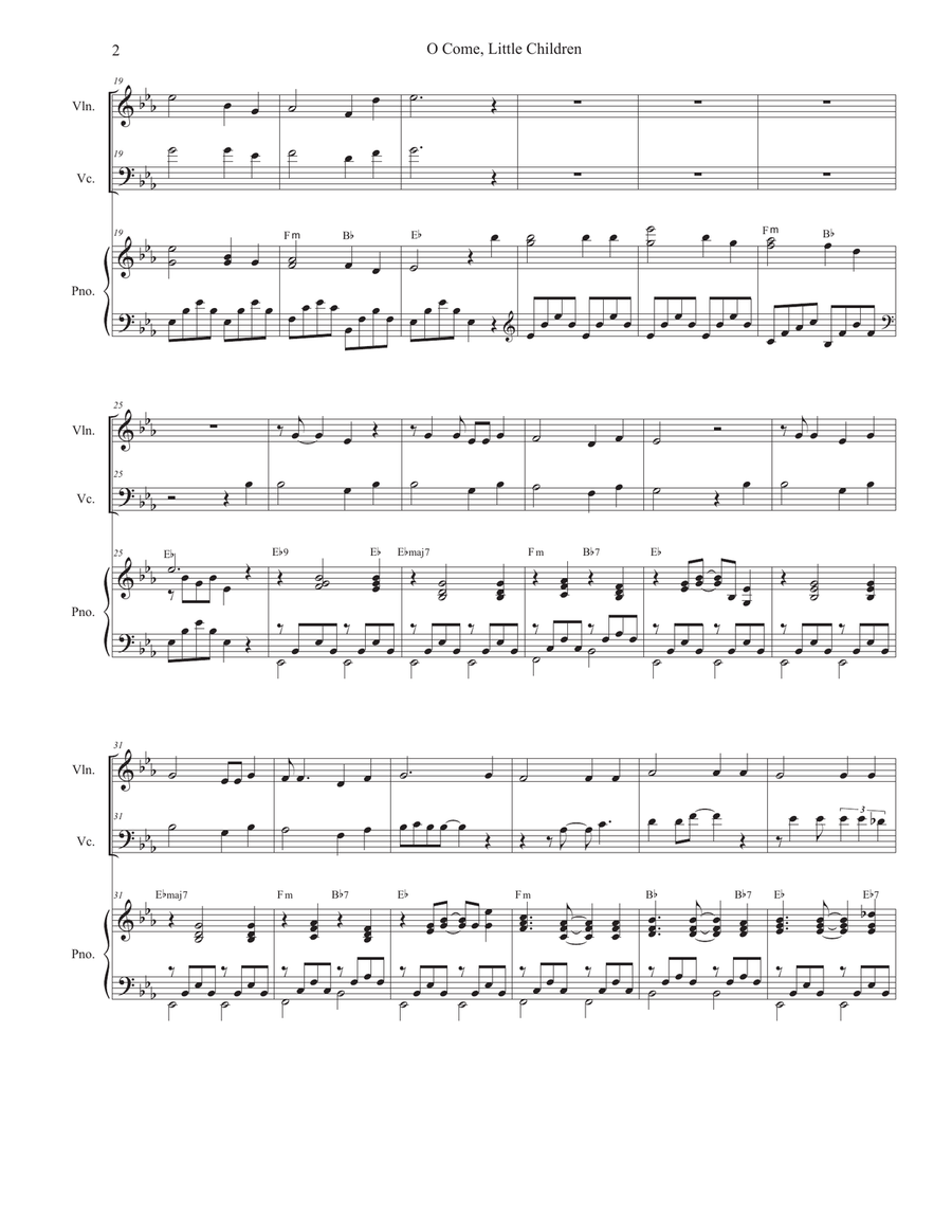 O Come, Little Children (Duet for Violin and Cello) Piano Trio scores gallery preview page 3