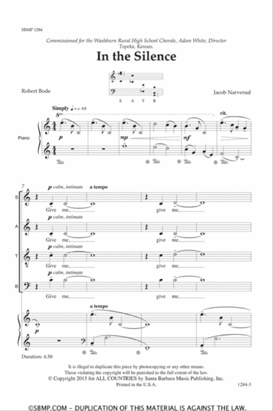 In the Silence - SATB Octavo 4-Part scores gallery preview page 2