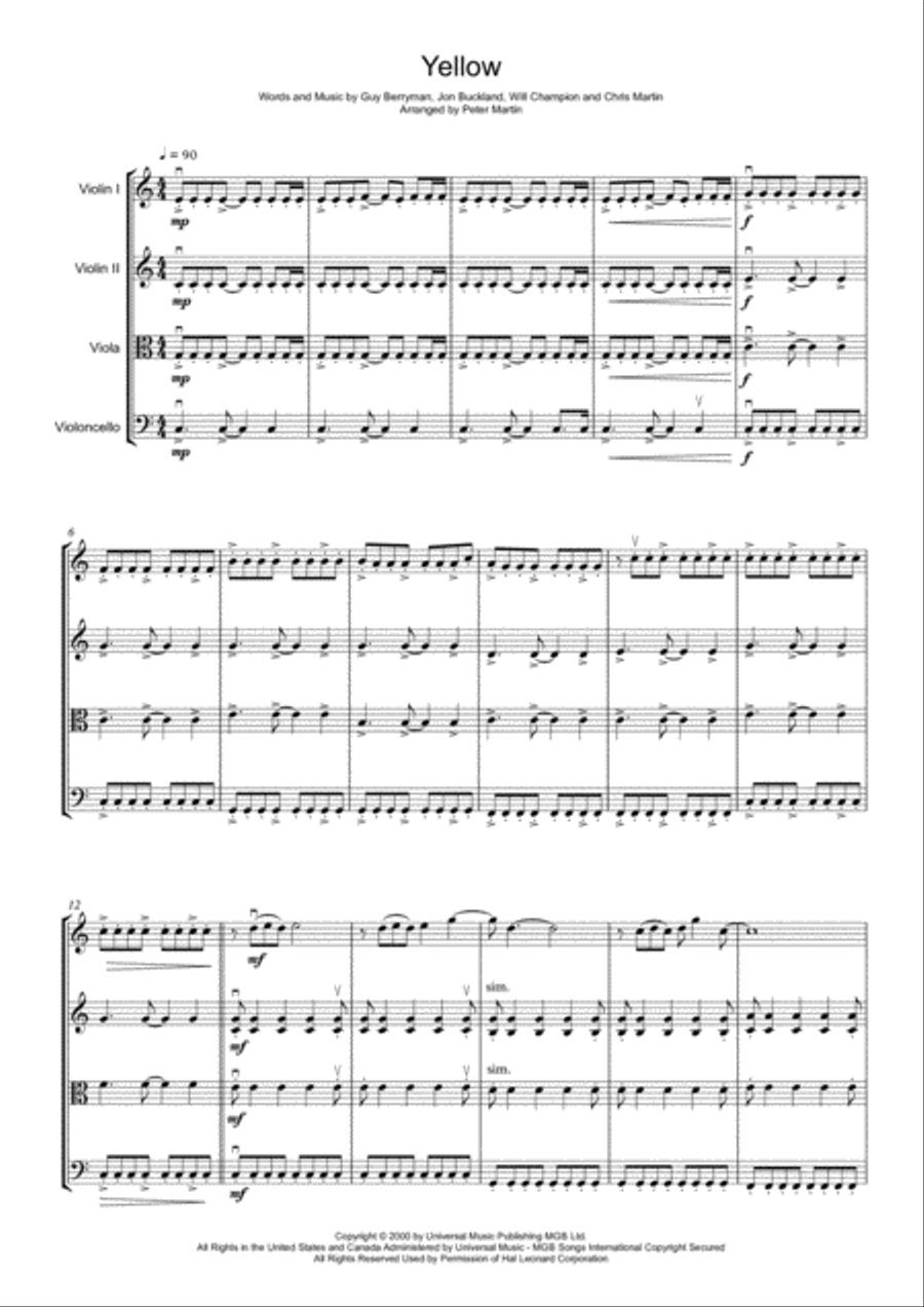 Yellow String Quartet scores gallery preview page 5