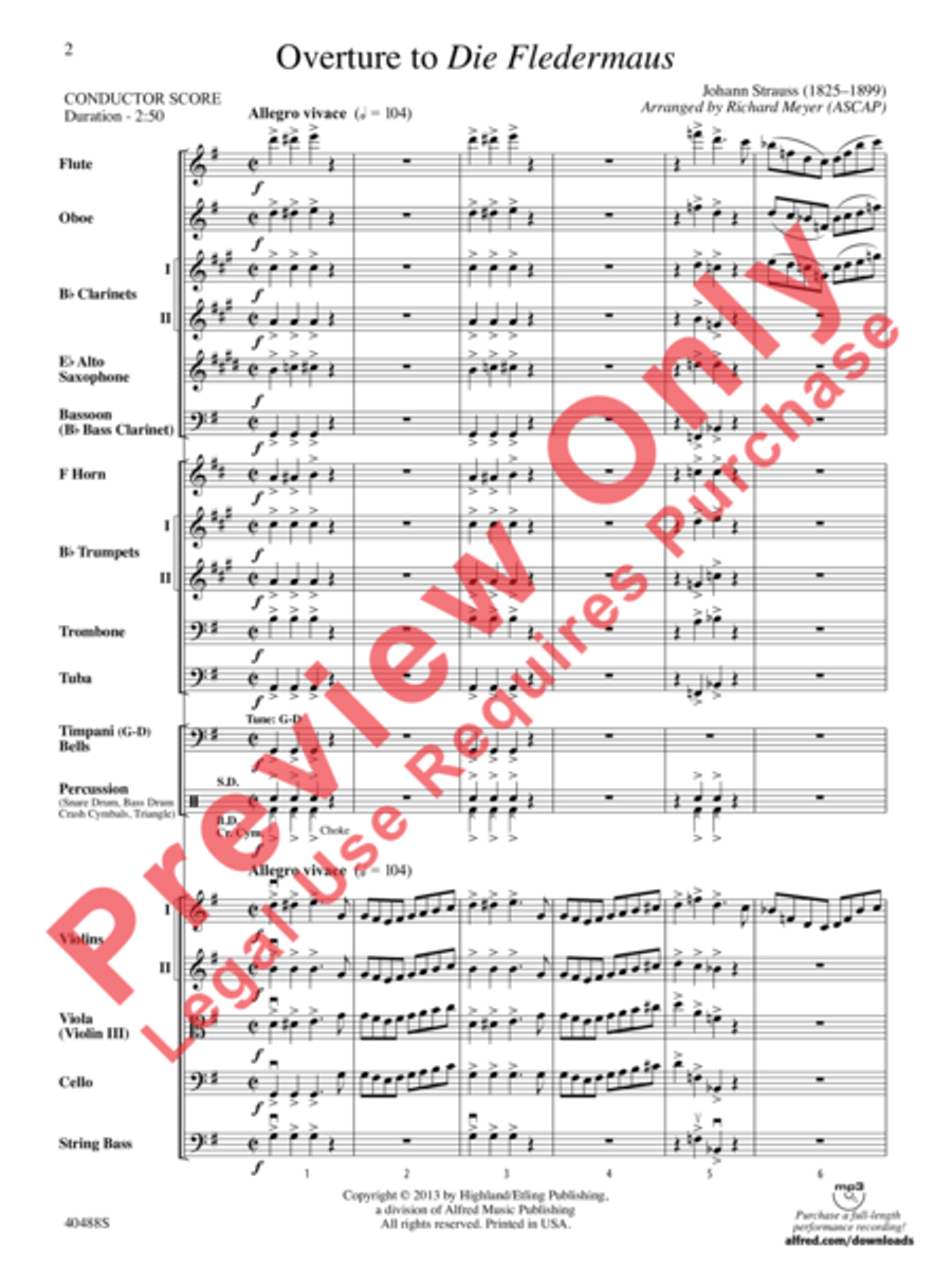 Overture to Die Fledermaus Full Orchestra scores gallery preview page 3