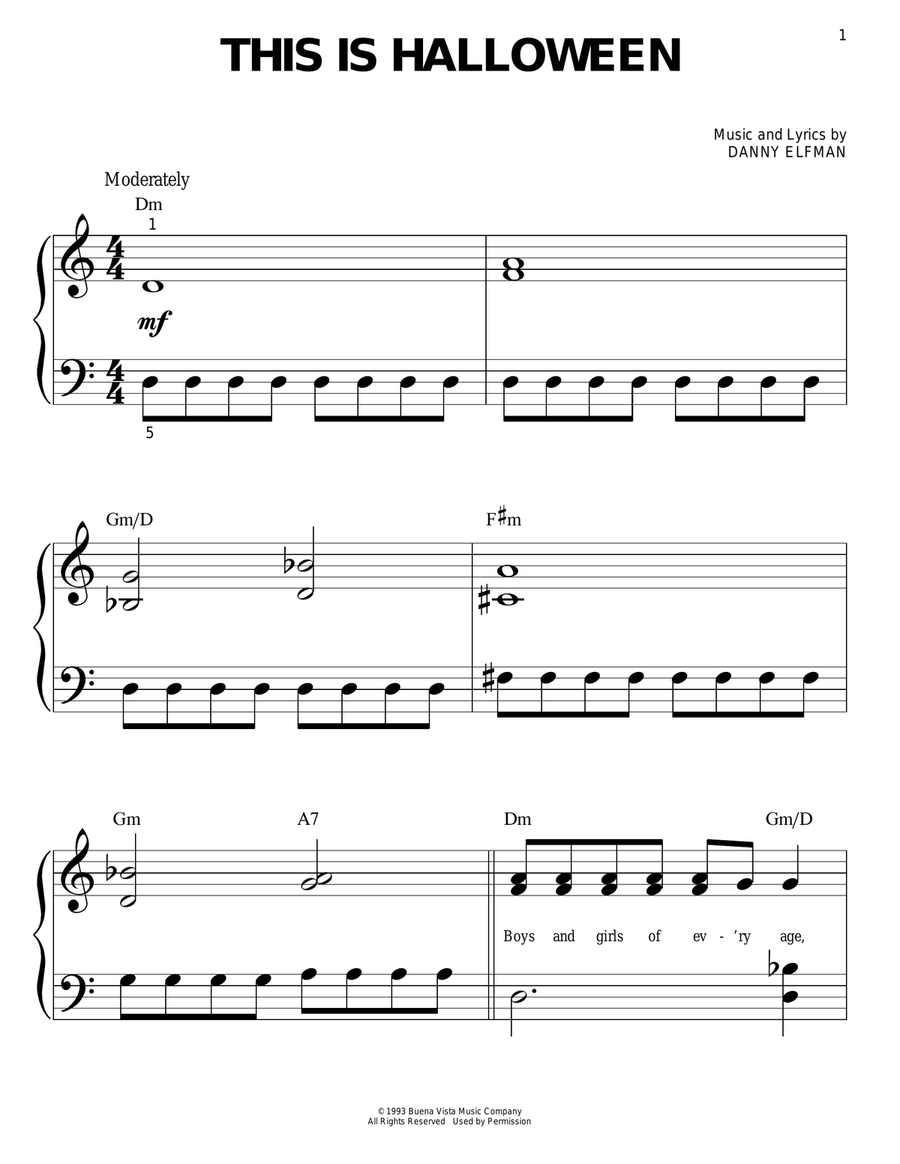This Is Halloween (from The Nightmare Before Christmas) Easy Piano scores gallery preview page 1