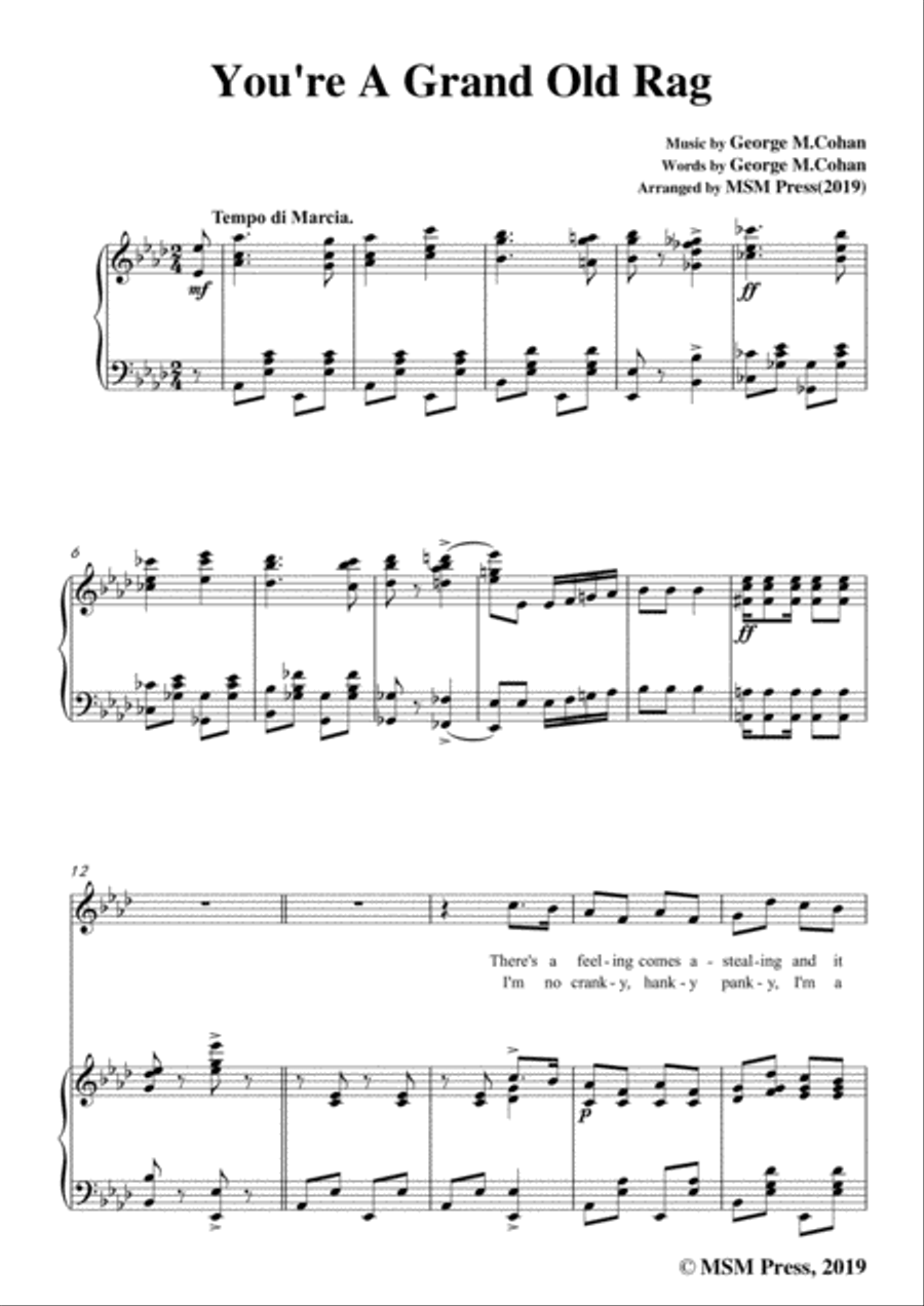 George M. Cohan-You're A Grand Old Rag,in A flat Major,for Voice&Piano Voice scores gallery preview page 3