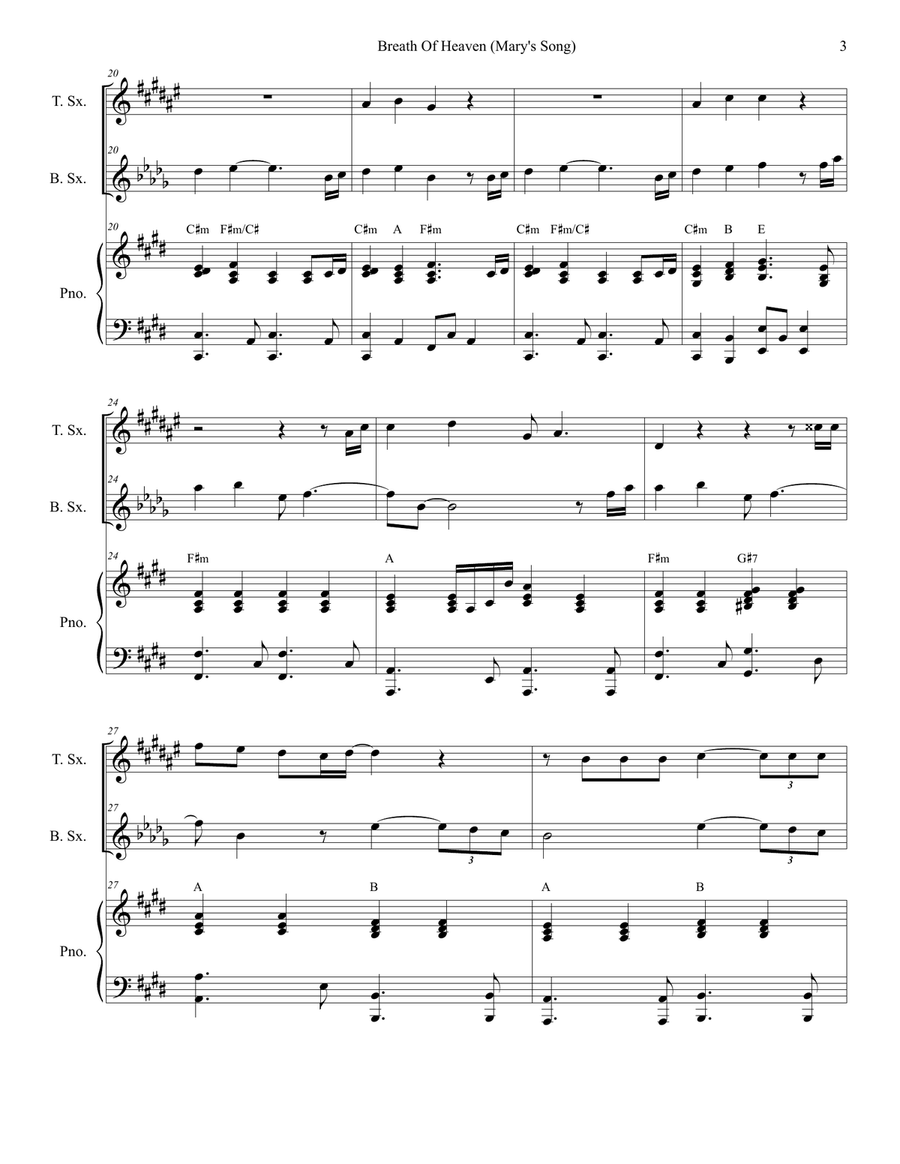 Breath Of Heaven (Mary's Song) Saxophone Quartet scores gallery preview page 3