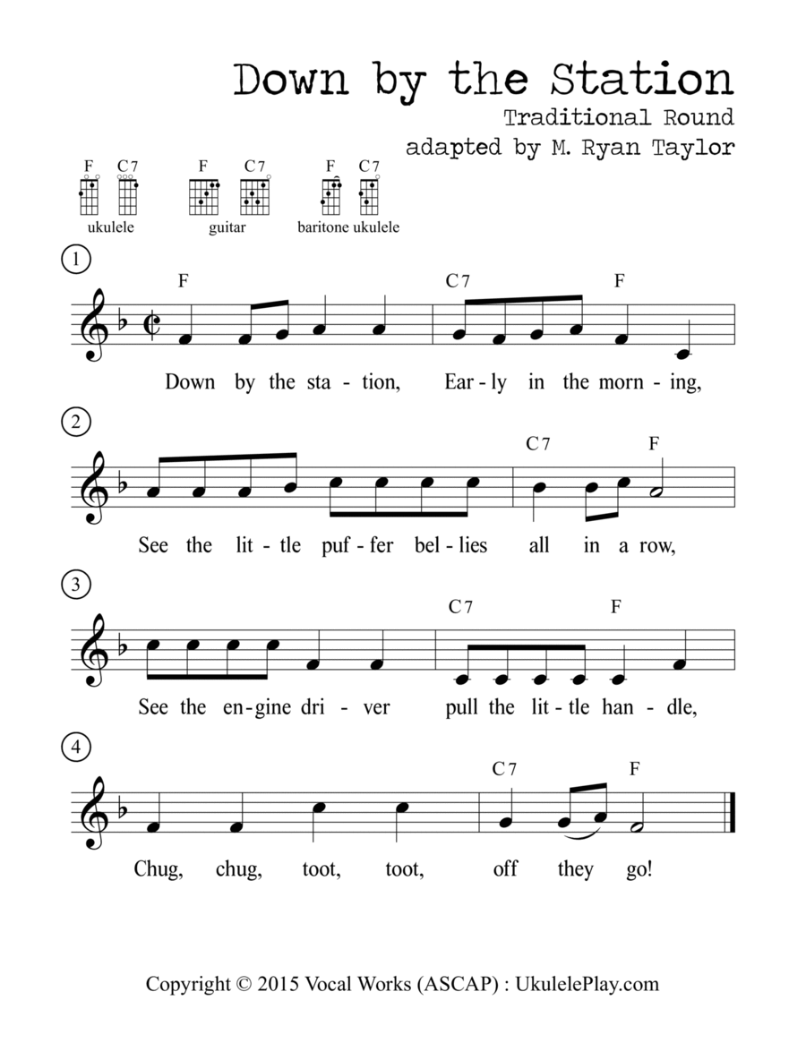Down By the Station (Traditional Children's Round) Easy Piano scores gallery preview page 1