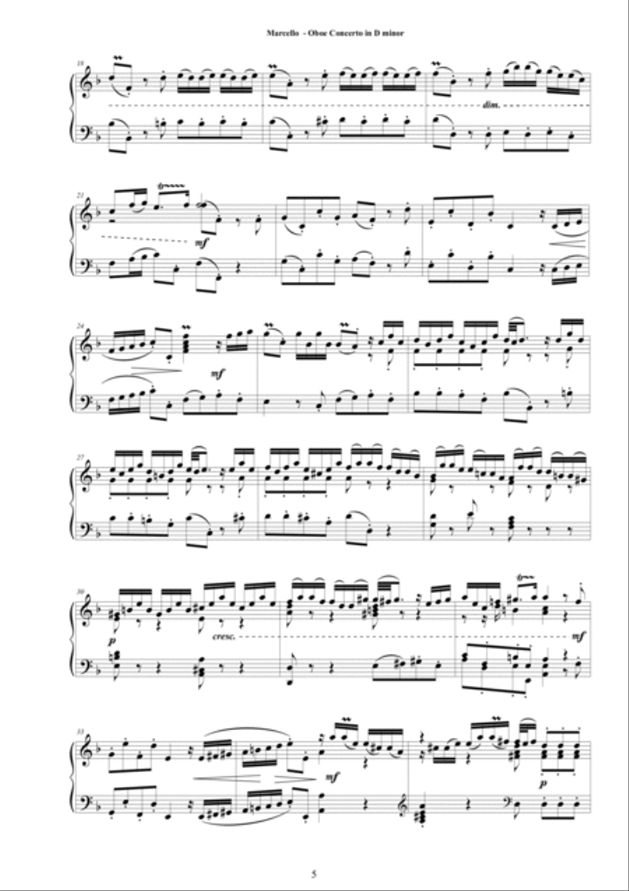 Marcello - Oboe Concerto in D minor for Piano solo Piano Solo scores gallery preview page 5