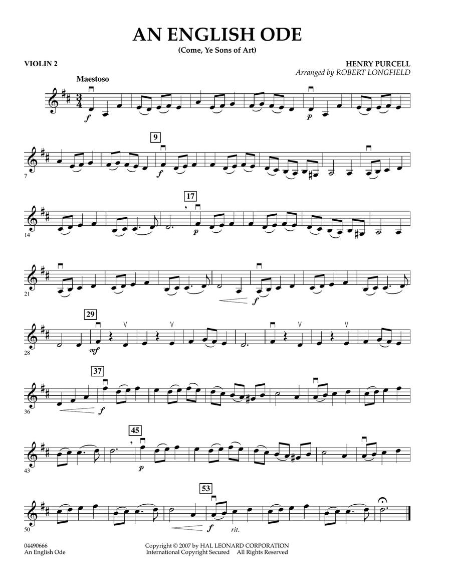 An English Ode (Come, Ye Sons of Art) - Violin 2 Orchestra scores gallery preview page 1
