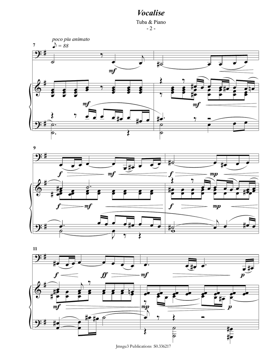 Rachmaninoff: Vocalise for Tuba & Piano Tuba scores gallery preview page 2