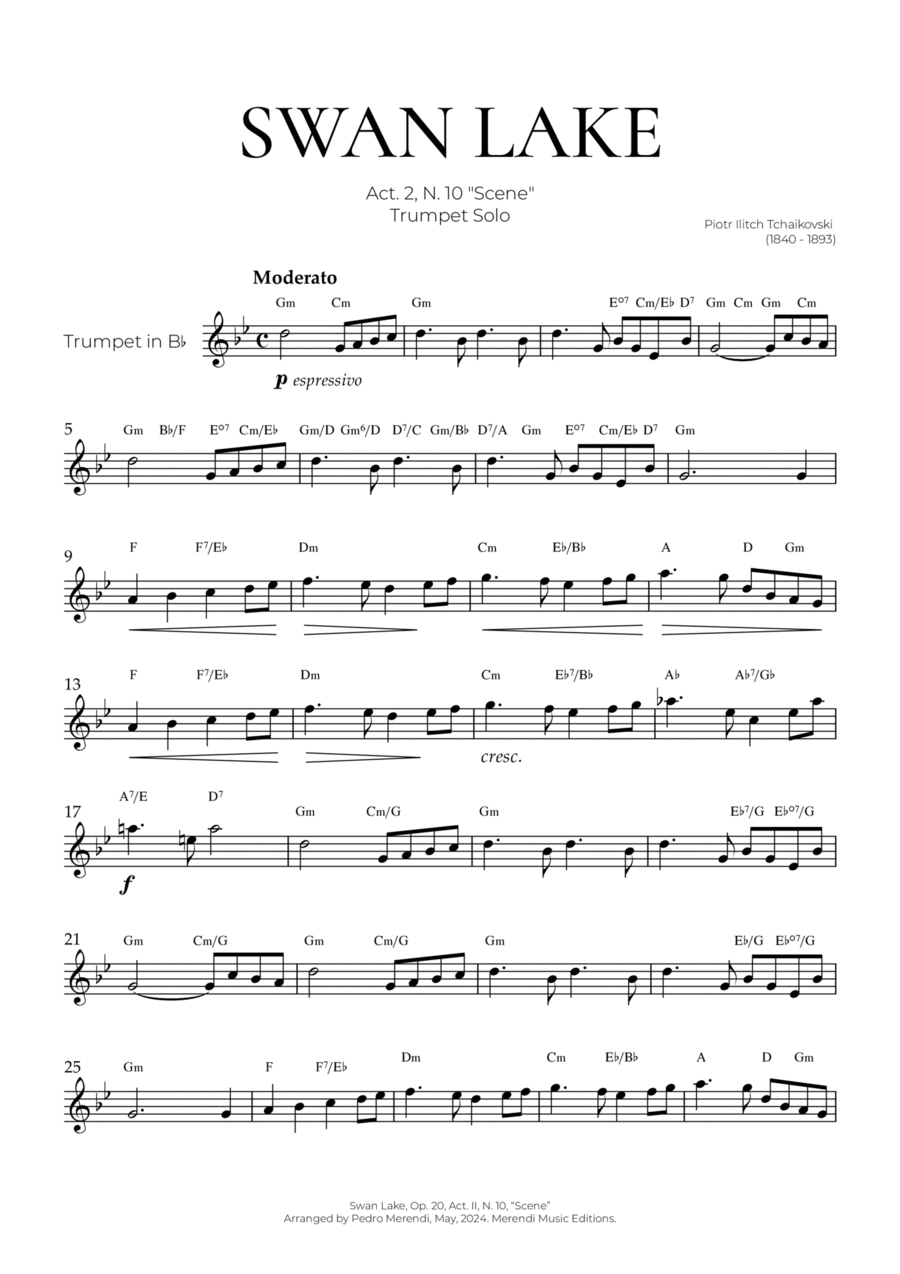 Swan Lake (Trumpet Solo) - Tchaikovsky B-Flat Trumpet scores gallery preview page 1