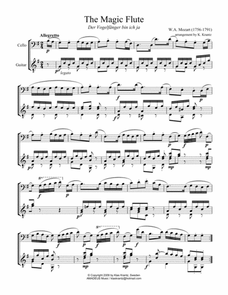 7 short pieces by W.A. Mozart arranged for cello and guitar image number null