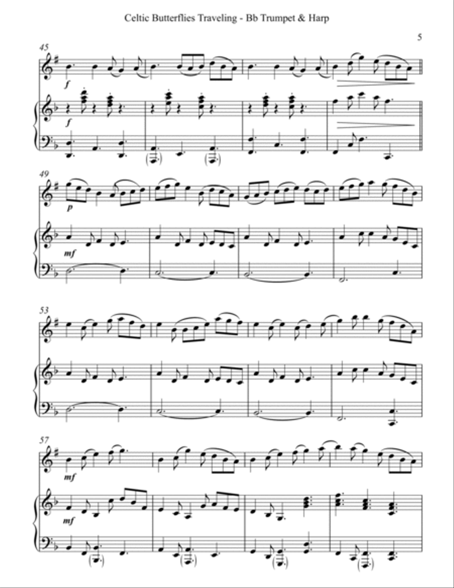 Celtic Butterflies Traveling, Duet for Bb Trumpet and Harp image number null