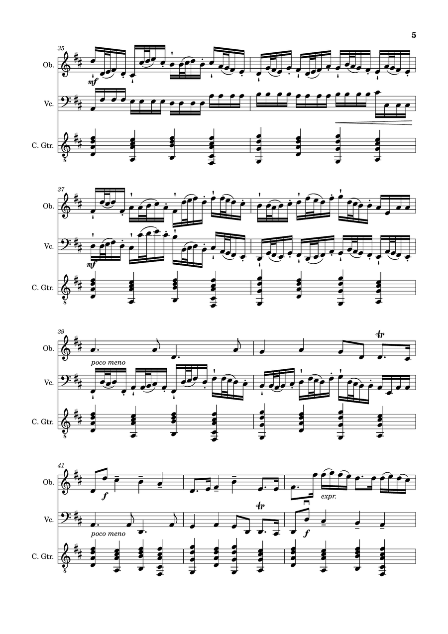 Canon in D Major, P.37; T.337. Arranged for Oboe, Cello and Guitar. Score and Parts Small Ensemble scores gallery preview page 5