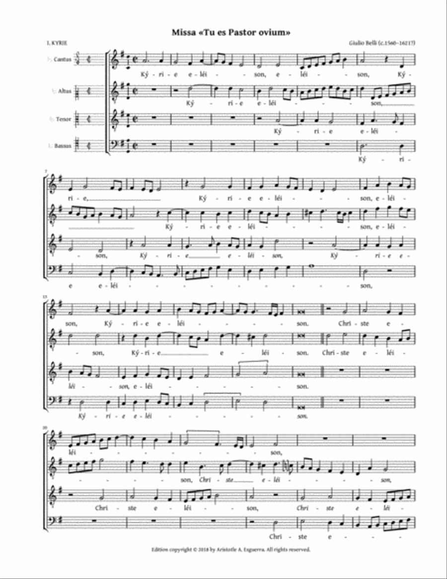 Missa Tu es pastor ovium a 4 (Belli) 4-Part scores gallery preview page 1