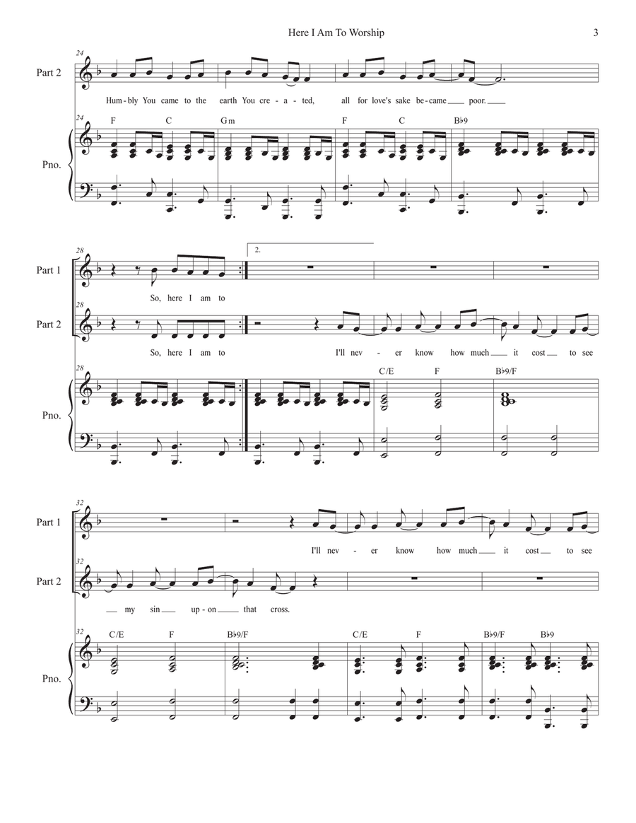 Here I Am To Worship (light Of The World) 2-Part scores gallery preview page 3