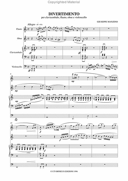 Divertimento for Harpsichord, Flute, Oboe and Violoncello (1989)