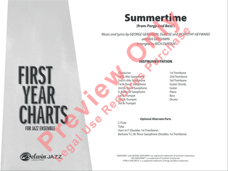 Summertime (score only) Jazz Ensemble scores gallery preview page 2