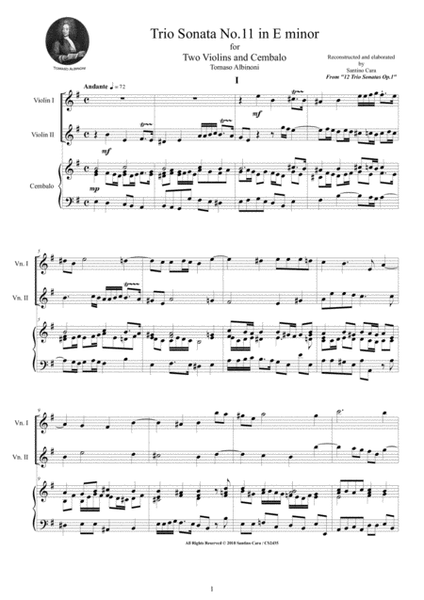 Albinoni - Trio Sonata No.11 in E minor Op.1 for Two Violins and Cembalo or Piano image number null