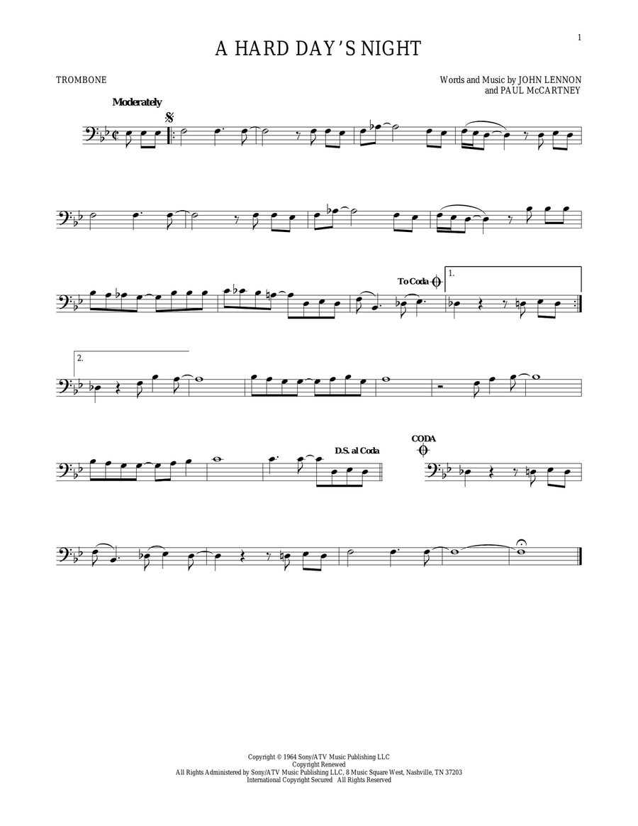 A Hard Day's Night A Hard Day's Night Trombone Solo scores gallery preview page 1