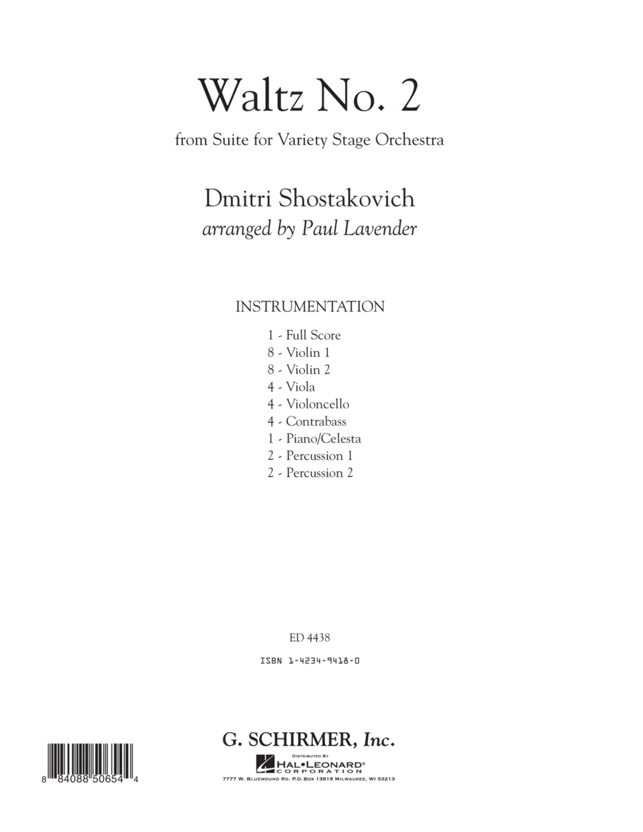 Waltz No. 2 - Conductor Score (Full Score) Conductor Score scores gallery preview page 1