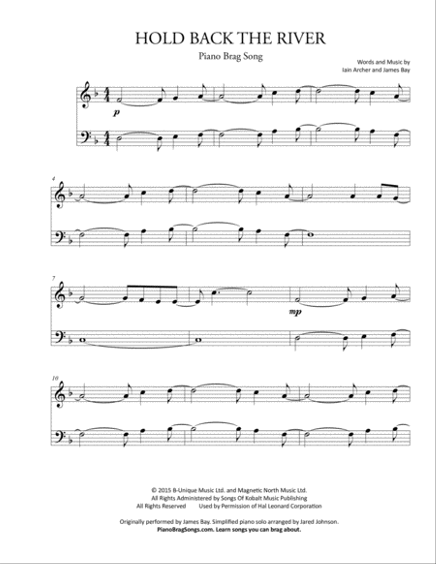 Hold Back The River Piano Solo scores gallery preview page 1