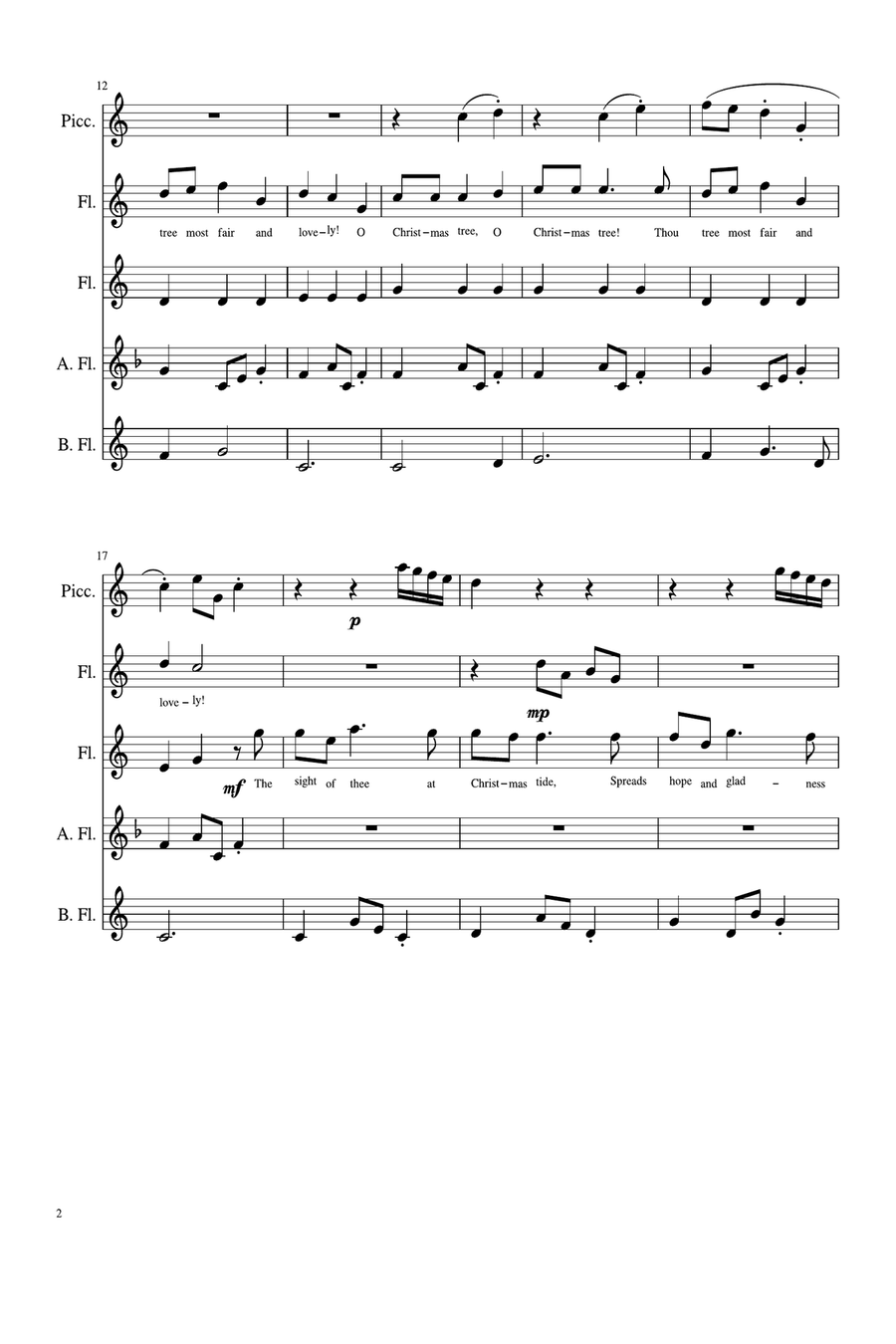 O Christmas Tree lyrics Woodwind Quintet scores gallery preview page 2
