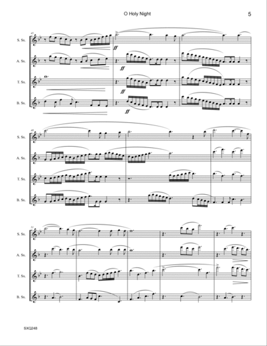 O HOLY NIGHT - unaccompanied SAXOPHONE QUARTET (SATB or AATB) Saxophone Quartet scores gallery preview page 5
