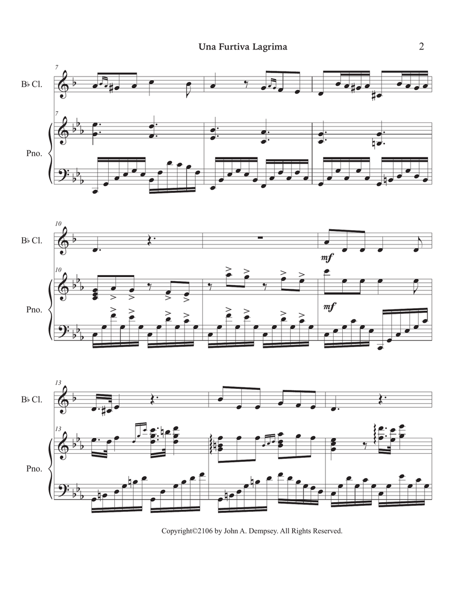 One Furtive Tear (Una Furtiva Lagrima): Clarinet and Piano Clarinet Solo scores gallery preview page 6