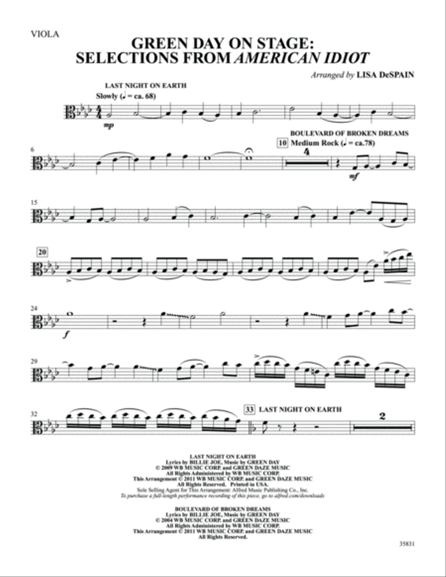 Green Day on Stage: Selections from American Idiot: Viola Viola scores gallery preview page 1