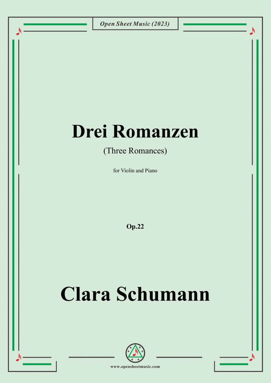 Clara Schumann-Three Romances,Op.22,for Violin and Piano Violin Solo scores gallery preview page 1