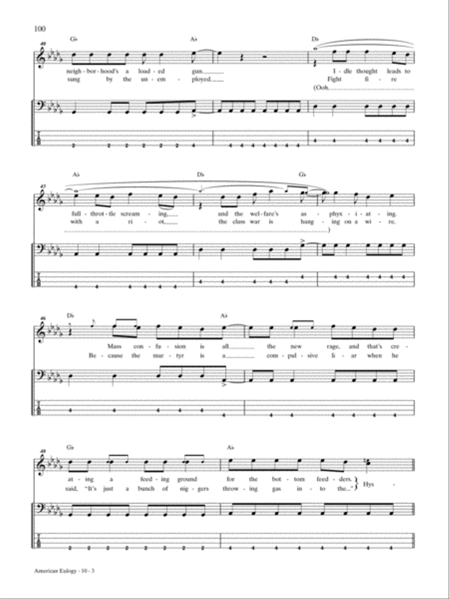 American Eulogy (A: Mass Hysteria B: Modern World) Bass Guitar Tablature scores gallery preview page 3