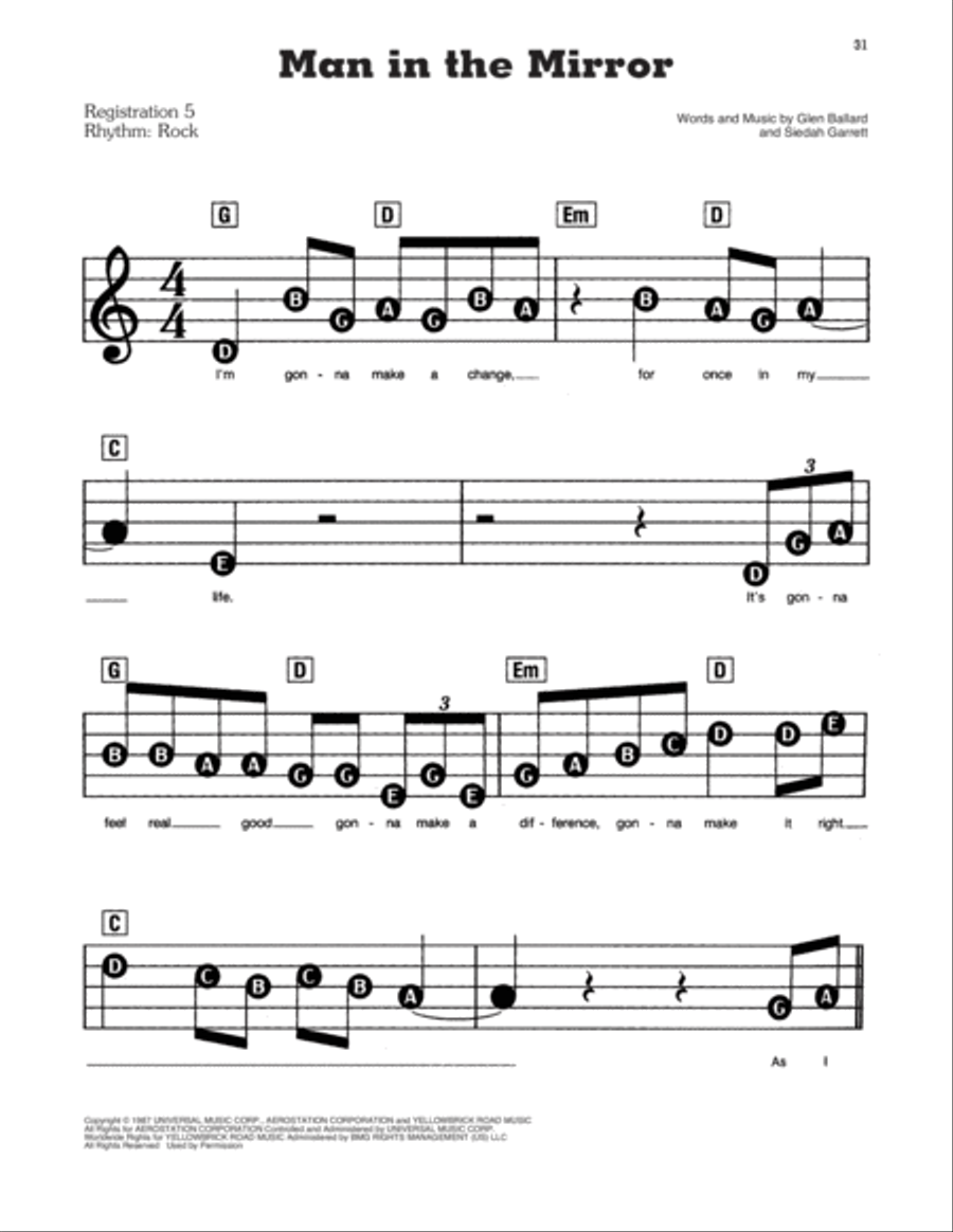 Man In The Mirror Electronic Keyboard scores gallery preview page 1