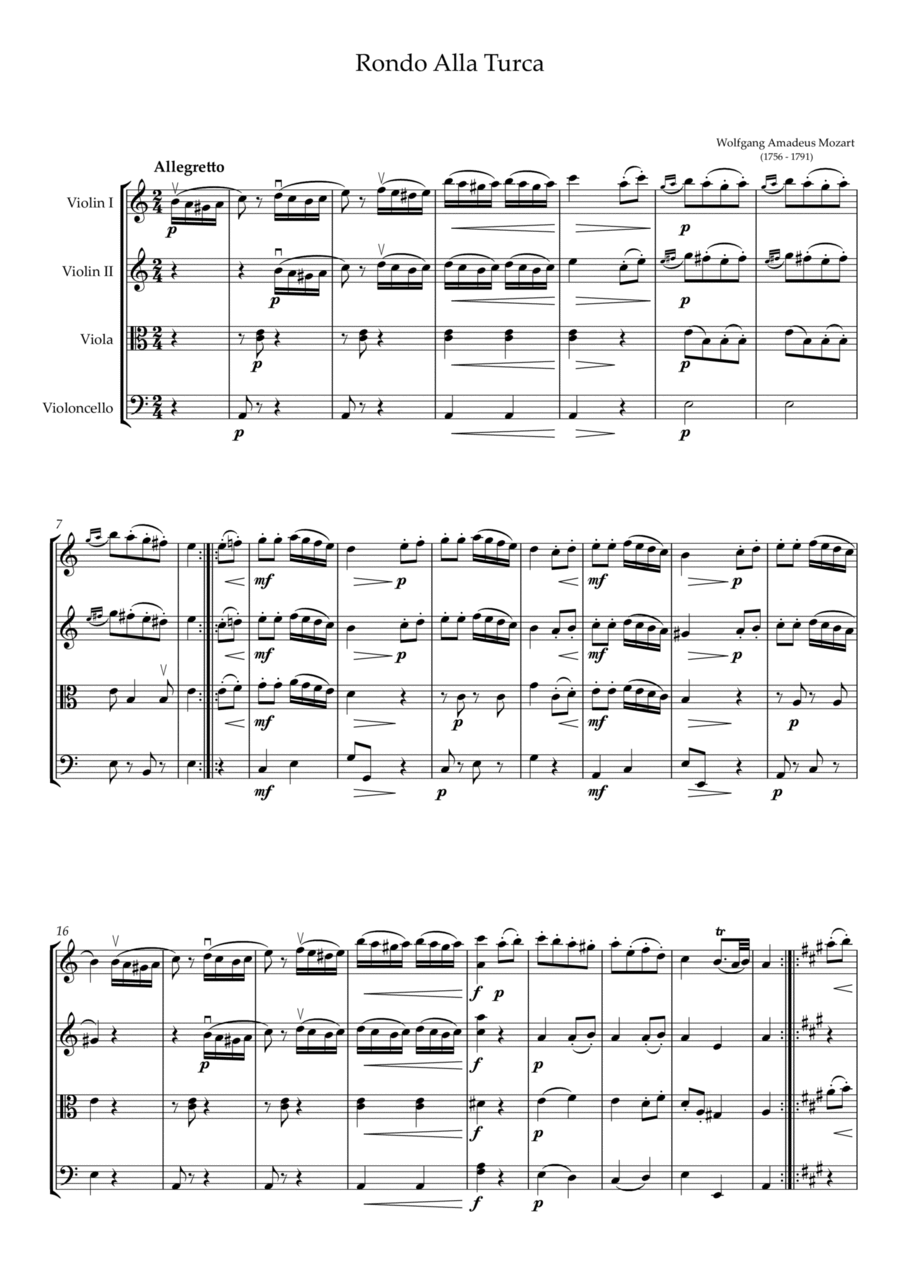 Rondo Alla Turca String Quartet scores gallery preview page 1