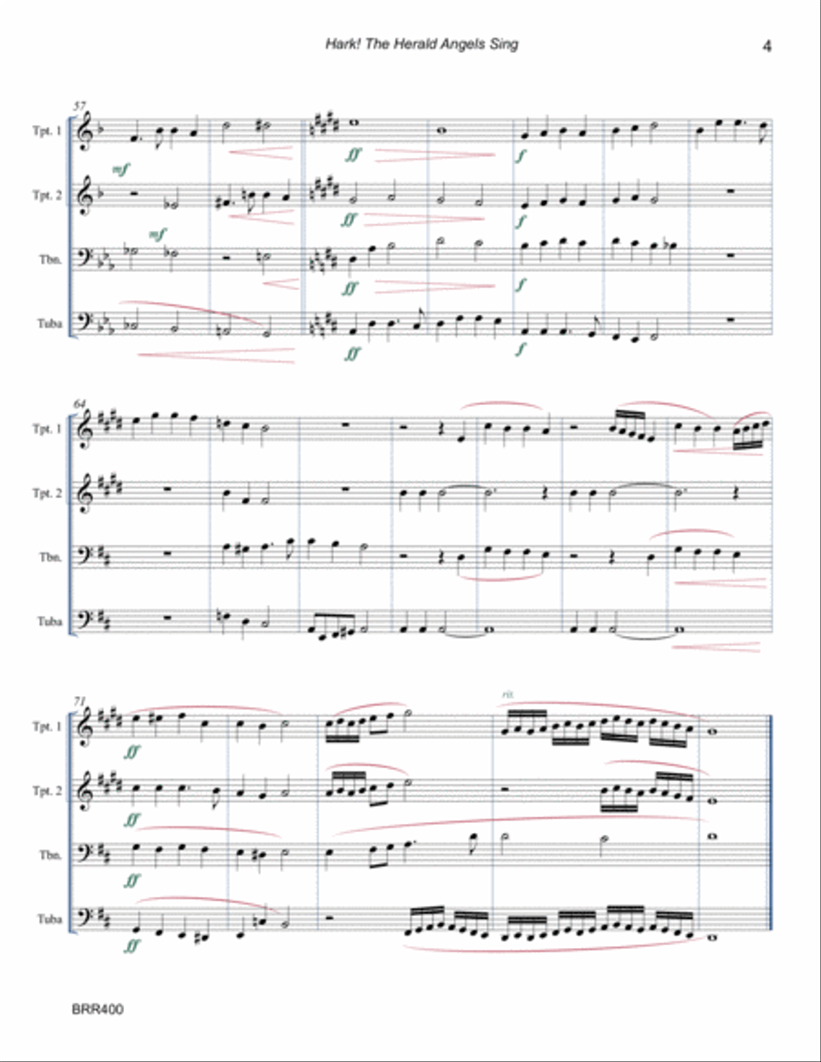 HARK THE HERALD ANGELS SING - BRASS QUARTET (unaccompanied) Brass Quartet scores gallery preview page 4