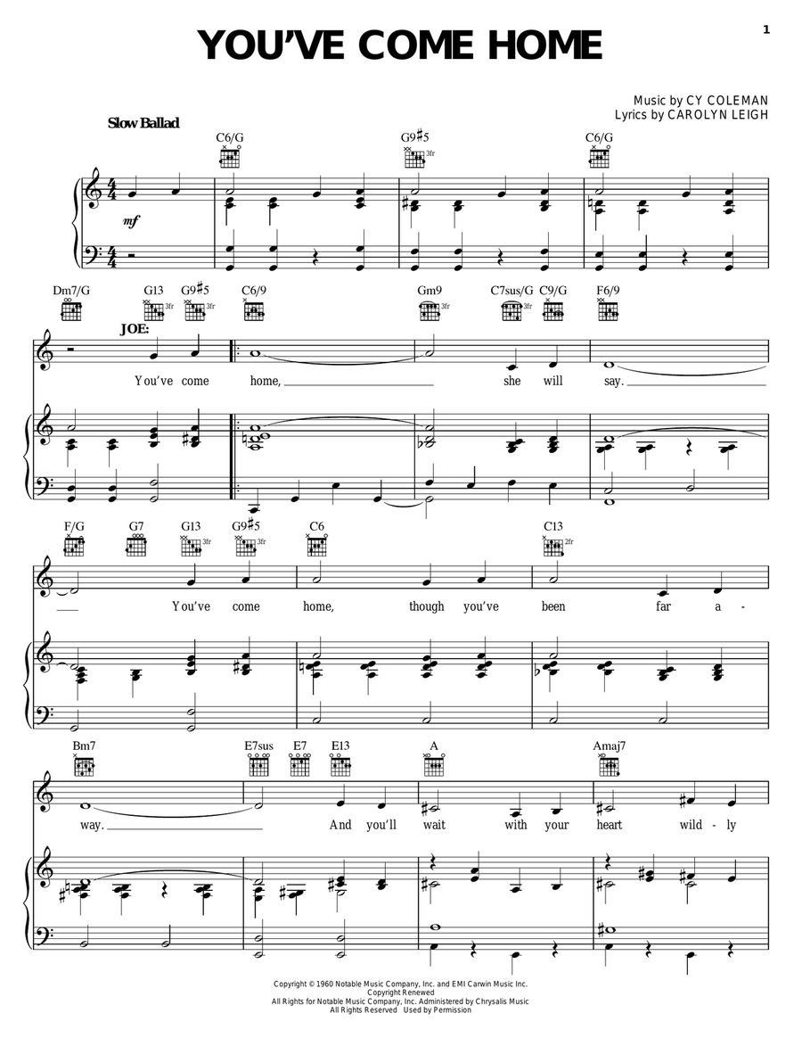 You've Come Home You've Come Home Piano, Vocal, Guitar scores gallery preview page 1